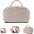thumbnail image 2 of Lomyolo Travel Makeup Bag for Women, 2Pcs Puffer Cosmetic Bags Large Capacity, Toiletry Bag Waterproof Portable, Wide Open Cosmetic Organizer Pouch with Compartments for Toiletries & Brushes-Khaki, 2 of 7