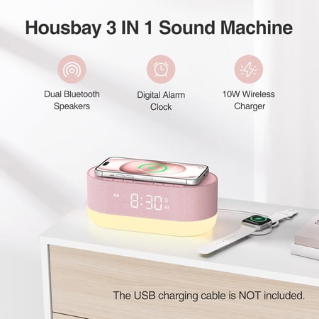 Sound with Alarm Clock for Bedrooms, Dual Speakers, 21 Hi Fi Sounds, 10 W Wireless Charger photo Sound with Alarm Clock for Bedrooms, Dual Speakers, 21 Hi Fi Sounds, 10 W Wireless Charger