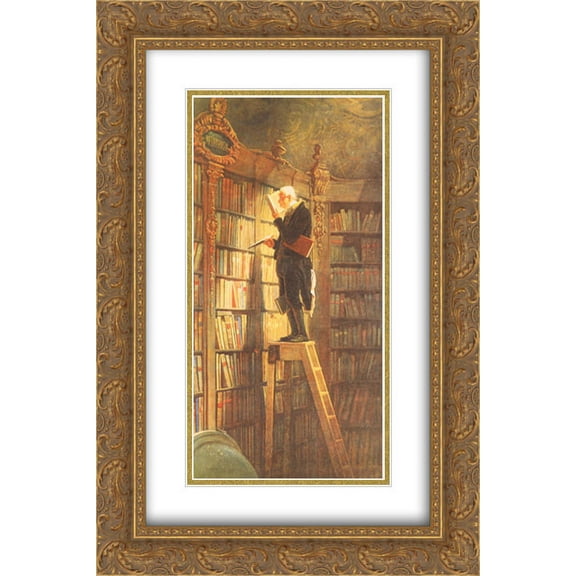 Bookworm 2x Matted 14x22 Gold Ornate Framed Art Print by Carl Spitzweg