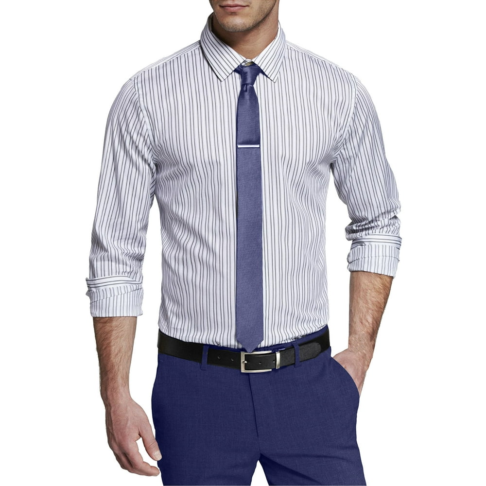 GBH Men's Long Sleeve SlimFit CottonStretch Pinstripe Dress Shirts