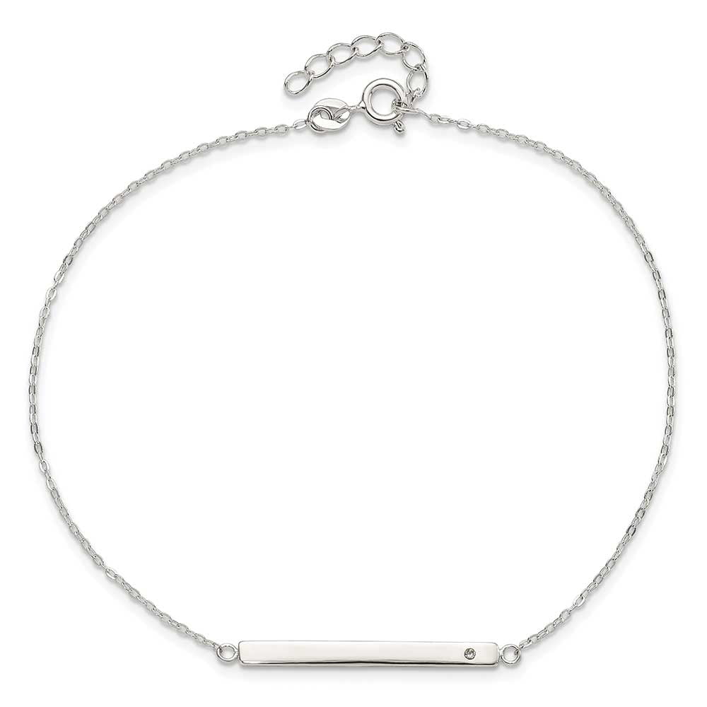 Finest Gold Sterling Silver Crystal Bar 9 in. Plus 1 in. Extender - Total 10 in. Anklet