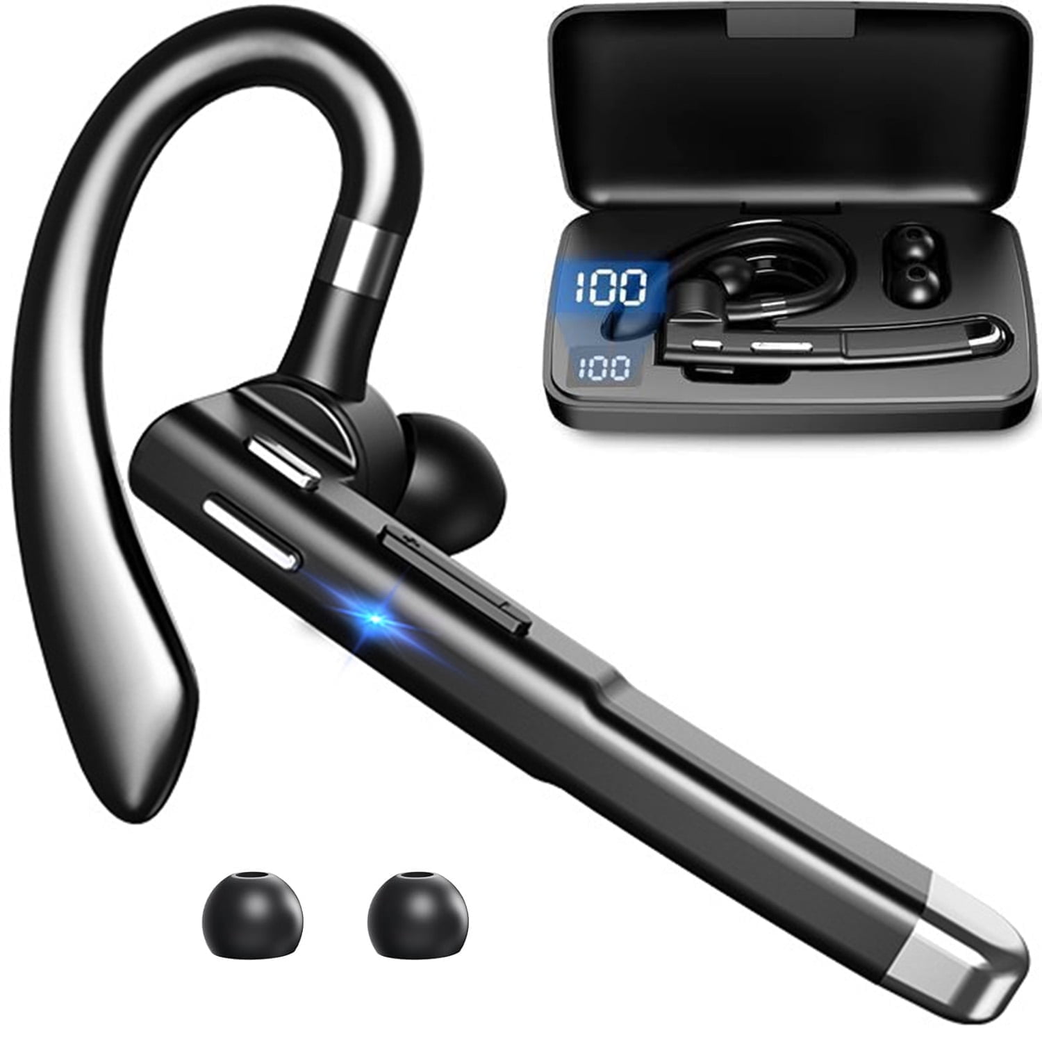 Fixdono Bluetooth Headset, Wireless Bluetooth Earpiece with 400mAh Charging Case, Built-in Microphone for Work Trucker Office