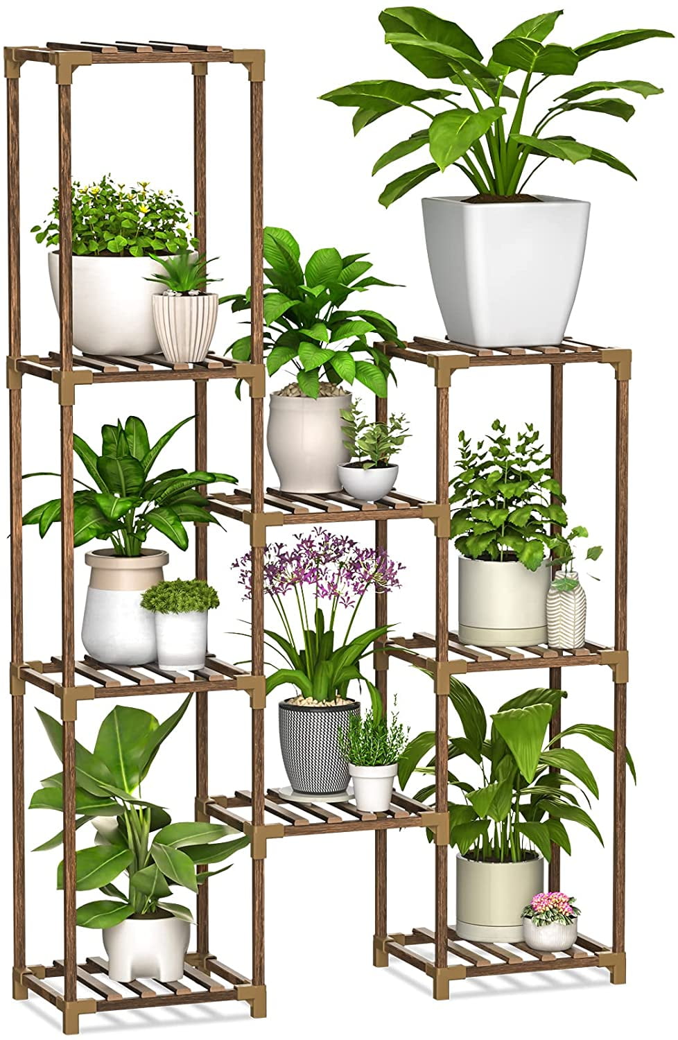 9 Potted Large Multi Layer Flower Stands Office Garden Wood Plant Stands Shelf Outdoor Bedroom Patio Homroll Plant Shelf Indoor Plant Shelf DIY Holder for Living Room Carbonized Balcony 