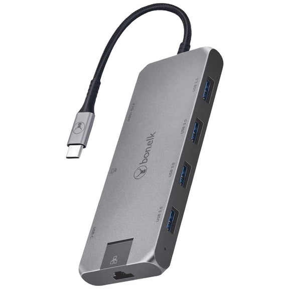 BonElk Long-Life USB-C 8-in-1 Multiport Hub - Space Grey