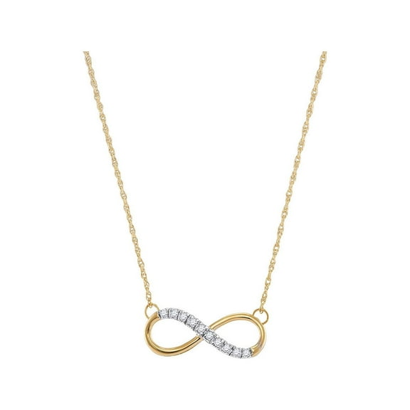 Diamond Princess 10kt Yellow Gold Womens Round Diamond Infinity Pendant Necklace 1/10 Cttw