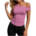 thumbnail image 2 of Yertdoel Sleeveless Tops for Women Fashion Checkered Print Off the Shoulder Slim Fitted Tank Top Party Cozy Summer Tops Casual Shirts, 2 of 7
