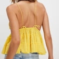 thumbnail image 6 of Women Spaghetti Straps Babydoll Tank Top Y2K Sleeveless Crochet Eyelet Top Ruffle Crop Camisole Vest Yellow L, 6 of 7