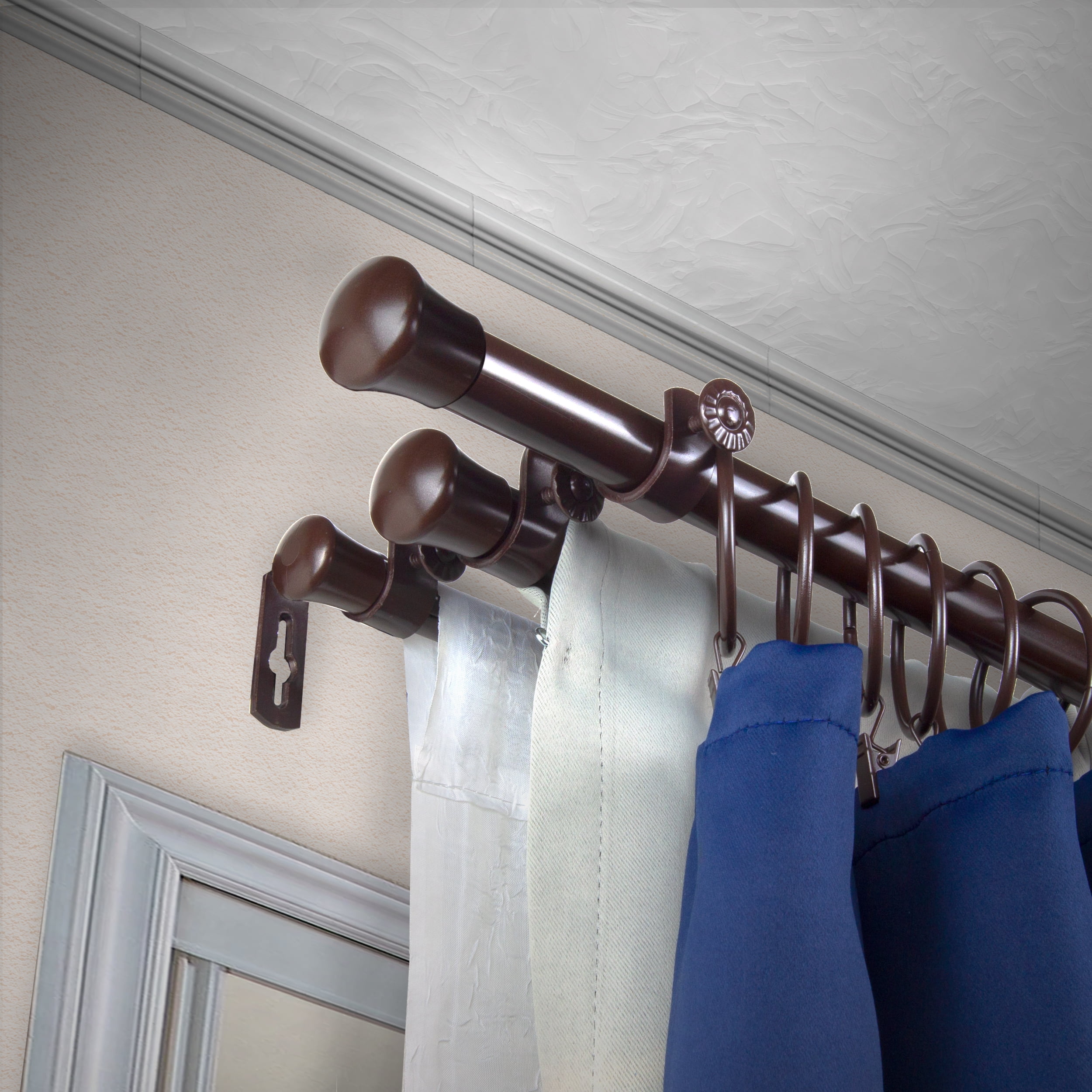 13/16" Dia Adjustable 48-84" Triple Curtain Rod - Cocoa