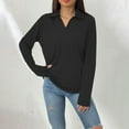 thumbnail image 2 of Holzkary Women's V Neck Polo Shirts Long Sleeve Collared Dressy Tops Loose Casual Tunic Business Work Blouses Long Sleeved and Fashionable Solid Color Lapel Loose Pocket T Shirt Black Xl, 2 of 5