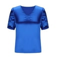 thumbnail image 4 of Timegard Womens Tops Satin V Neck Puff Short Sleeve Solid Color Comfy Casual Work Tee Top Lightweight, 4 of 6