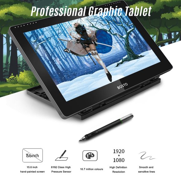 Bosto BT-16HDK Tablette Portable LCD 15.6 Pouces 1920*1080 H-IPS 8192 Niveaux de Pression USB Noir
