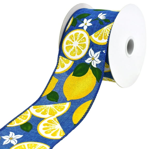 Lemons and Lillies Faux Linen Wired Ribbon, 2-1/2-Inch, 10-Yard - Royal Blue