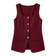 thumbnail image 4 of Craaazy Sleeveless Tops for Women Relaxed Fit Solid Color Square Neck Button Down Blazer Vests with Pockets for Daily Wear, 4 of 9