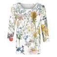 thumbnail image 4 of Nrmvnmi Womens 3/4 Length Sleeve Cotton Tops Casual Floral Print Round Neck Summer Tops Loose Fit Elastic and Lightweight Blouse For Women, 4 of 4