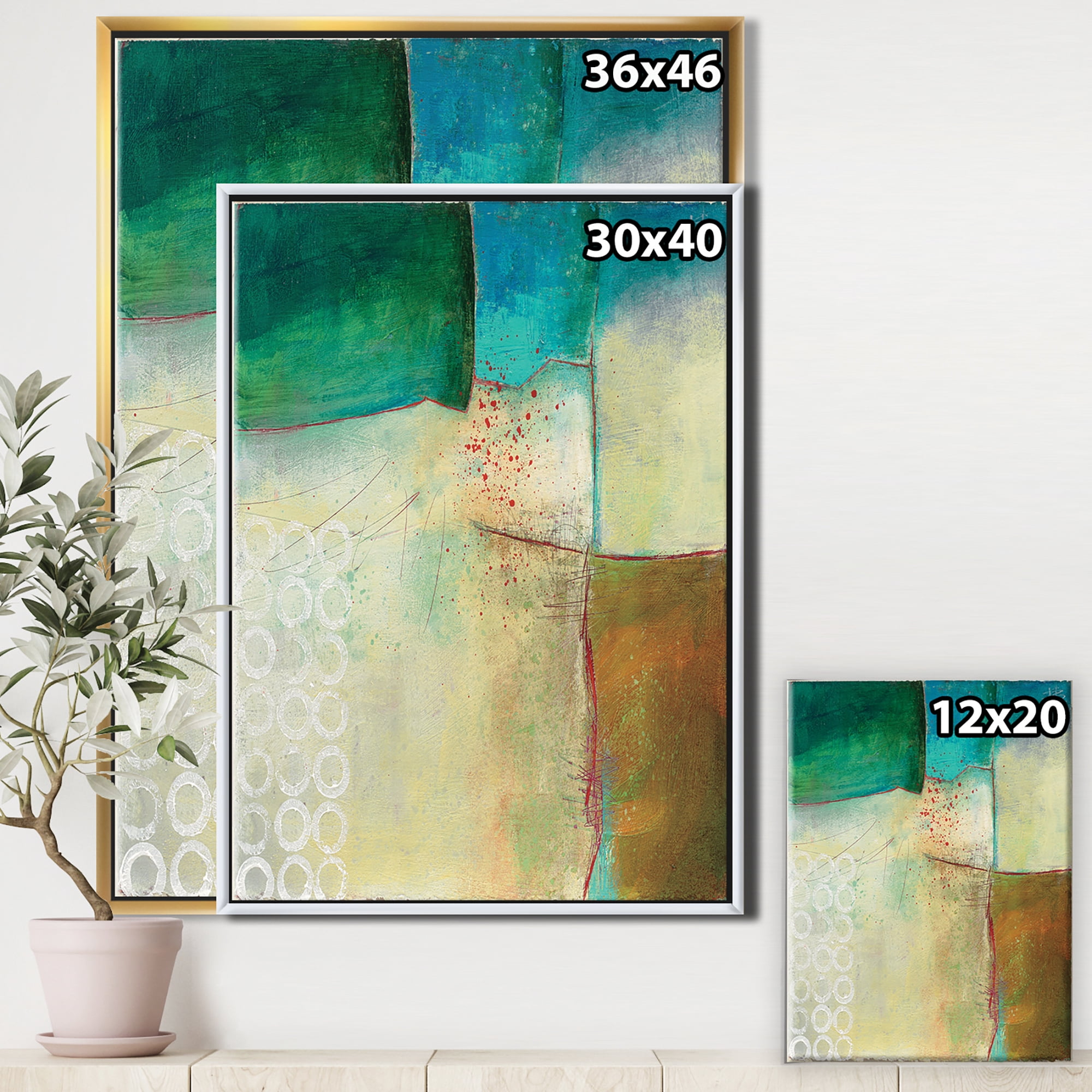 Designart ' Abstract Impression of Watercolour Blue and Yellow ' Traditional Framed Canvas