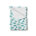thumbnail image 2 of Fish Soft Flannel Fleece Throw Blanket, Doodle Artwork of Ocean Animal Silhouettes Aquatic Underwater Life, Cozy Plush for Indoor and Outdoor Use, 50" x 60", Mint Green White, by Ambesonne, 2 of 5