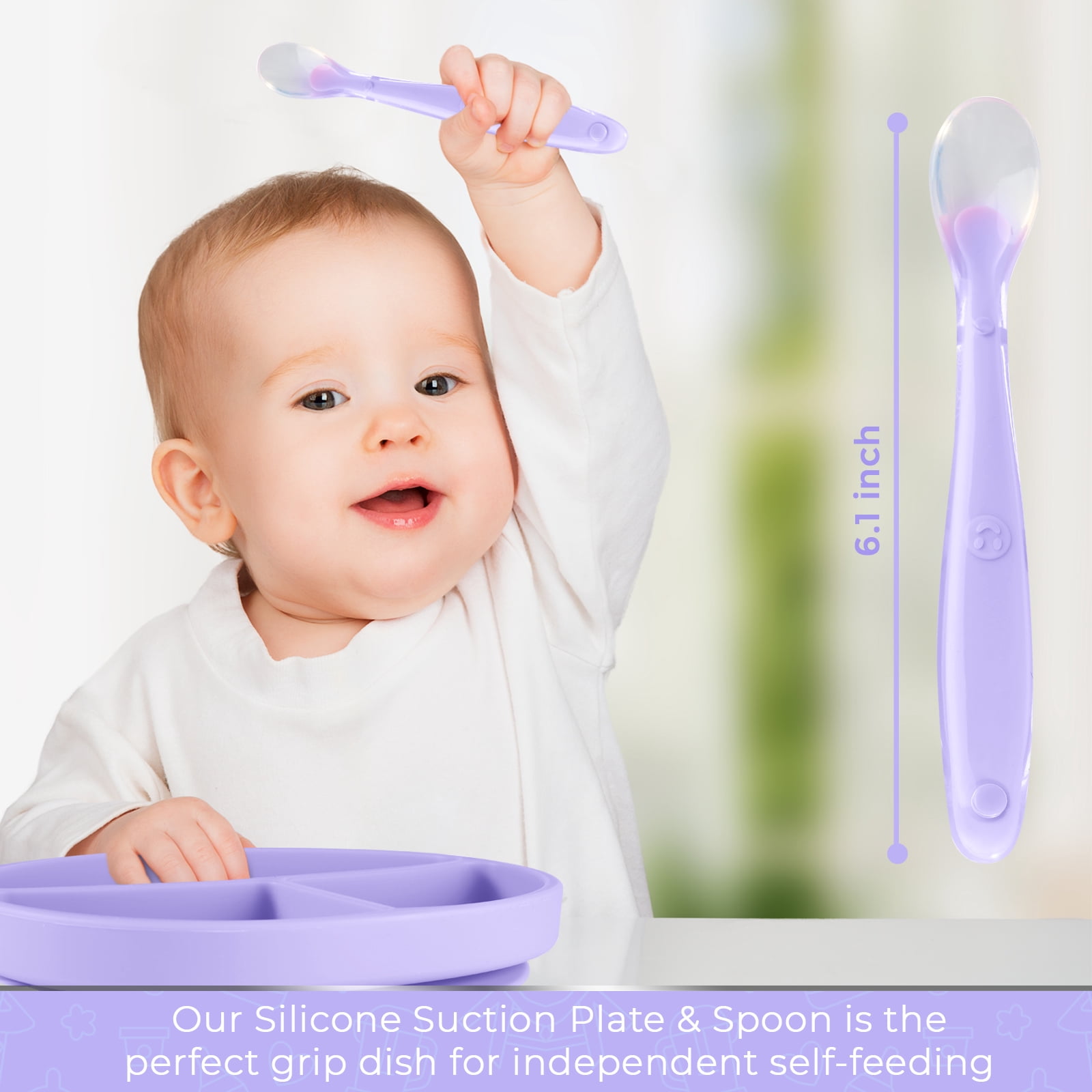 Baby Self-Feeding Suction Plate – Grip Dish, Food-Grade Silicone Suction Plate for Weaning Babies, BPA-Free (Lavender)