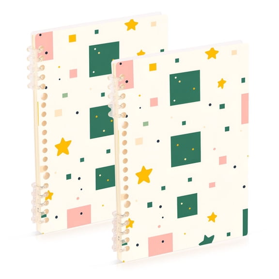 FORMRS 1-Subject Spiral Notebook 8" x 5" College Ruled 60 Refillable Sheet A5 Hard Cover, 2 Pack, Green Abstract Pattern