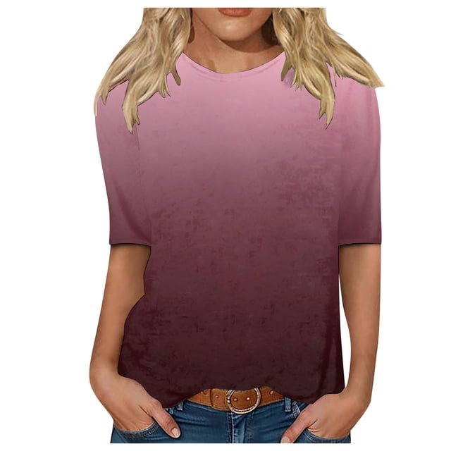 TSADFHJI Hauts de Sortie pour Femmes Corset Femmes Hauts Adaptés Col Rond Manches Mi-Longues Blouse Imprimée TG Rouge