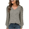 thumbnail image 2 of Long Sleeve Shirts Tops for Womens Sweaters Women's Solid Color Blouses Long Sleeved V-Neck Pullover Fashionable Top Lace Patchwork Blouse,Gray,L, 2 of 7