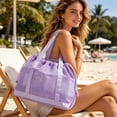 thumbnail image 4 of Extra-Large Drawstring Mesh Beach Bag With Reinforced Handles And Bottom Band, 12.99 Inch x 10.62 Inch Spacious Design For Towels Sandals And Snacks A, 4 of 6