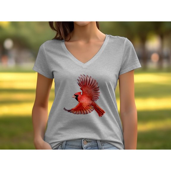 Cute Flying Northern Red Cardinal Bird Redbird Wings V-Neck T-Shirt Cardinal Bird Lover Gift for Men Women Boys Girls Graphic V-Neck Tshirt