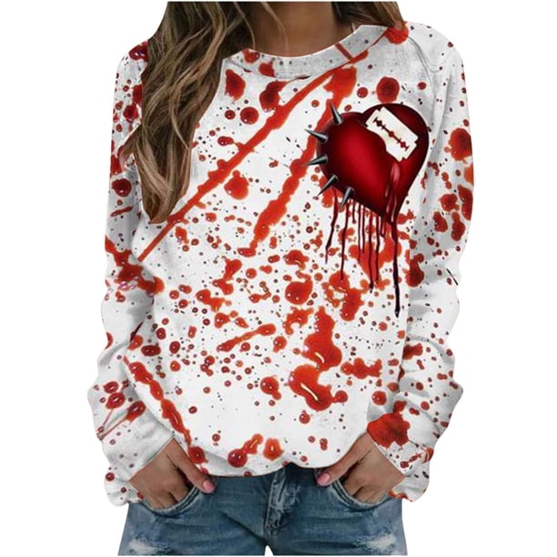Sudadera Para Mujer Cuello Redondo Sudadera de Gran Tamaño Cosplay Impreso Manga Larga Cuello Redondo Casual Pullover Tops Estampado de Sangre Personalizado Sin Capucha Odeerbi ODB136909