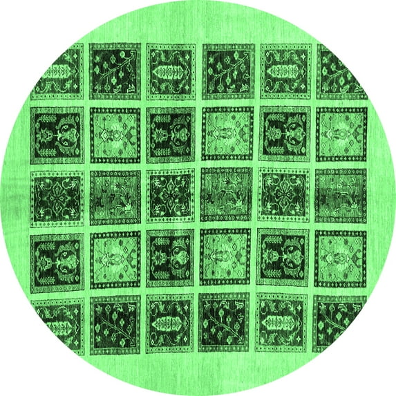 Ahgly Company Indoor Round Abstract Emerald Green Modern Area Rugs, 6' Round