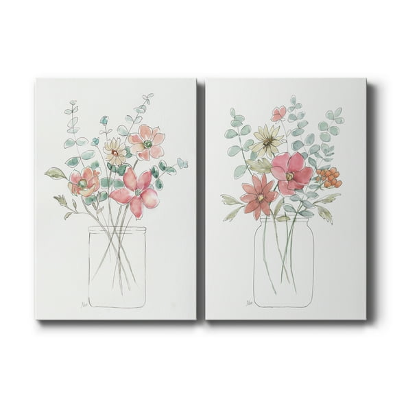Whimsical Wildflowers I Premium Gallery Wrapped Canvas - Ready to Hang - Set of 2 - 24 x 36 Each
