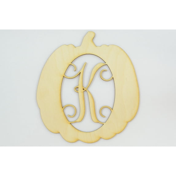 1 Pc, Medium 11" X 12" X 1/4 Inch Thick Pumpkin Framed Monogram w/Vine Font Letter K Perfect For Diy Fall & Home Decor