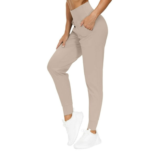 ZVAVZ Summer Pants for Women Petite,Ladies Stretch High Waist Leggings With Pocket Tummy Control Pants Straight Leg Slim Yoga Pant Flash Sale Of The Day Khaki,XXL