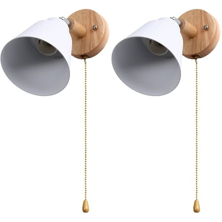 

2X Nordic Wooden Wall Lamp Bedside Wall Lamp Sconce Light for Bedroom Corridor with Zip Switch Freely Rotatable(White)