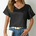 thumbnail image 2 of ZyeKqe Satin Tops for Women Short Sleeve Business Casual Tops V Neck Office Work Blouses Top, 2 of 4