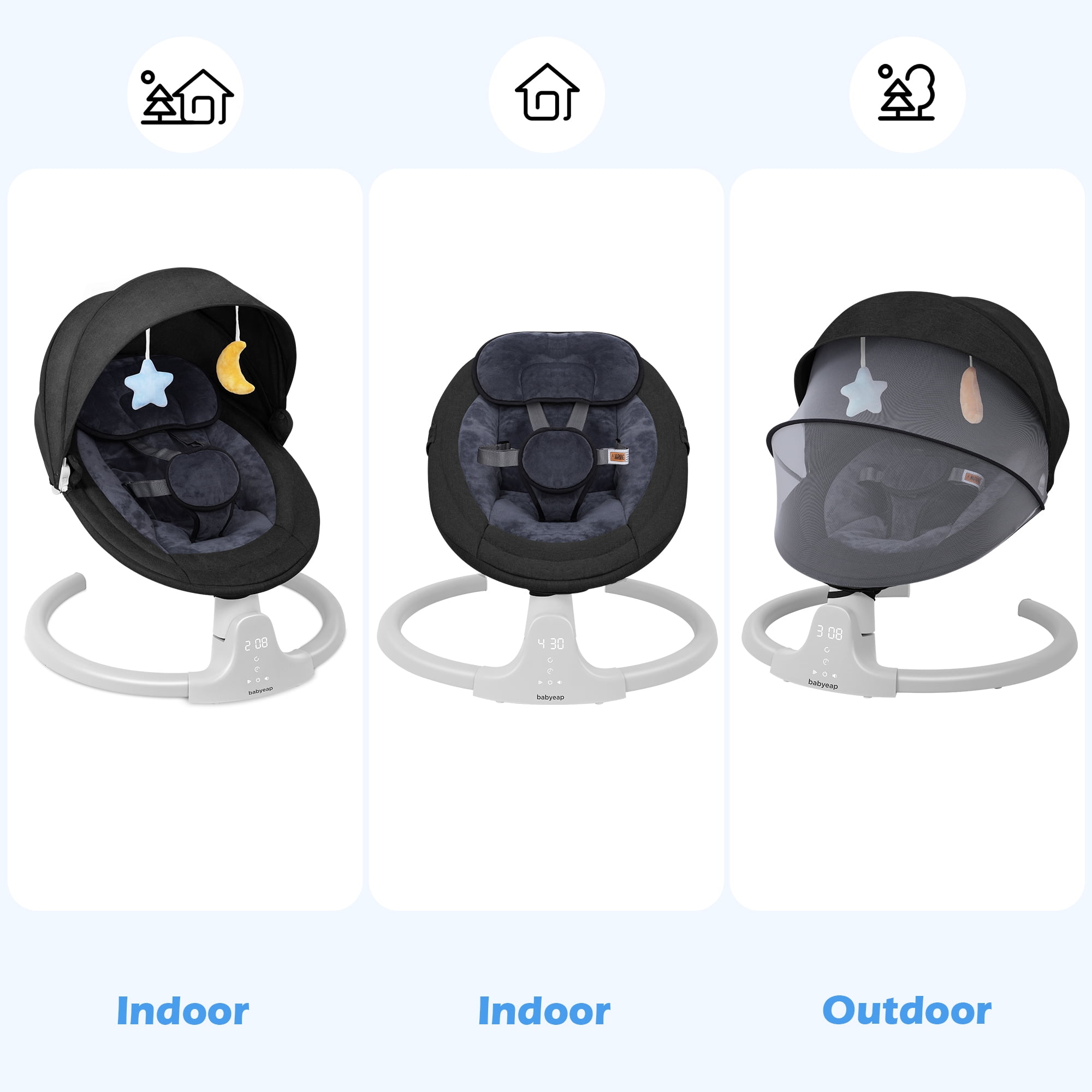 Babyeap Baby Swing for Infants - Motorized Swing with Music Speaker and Remote Control - 10 Lullabies - Black