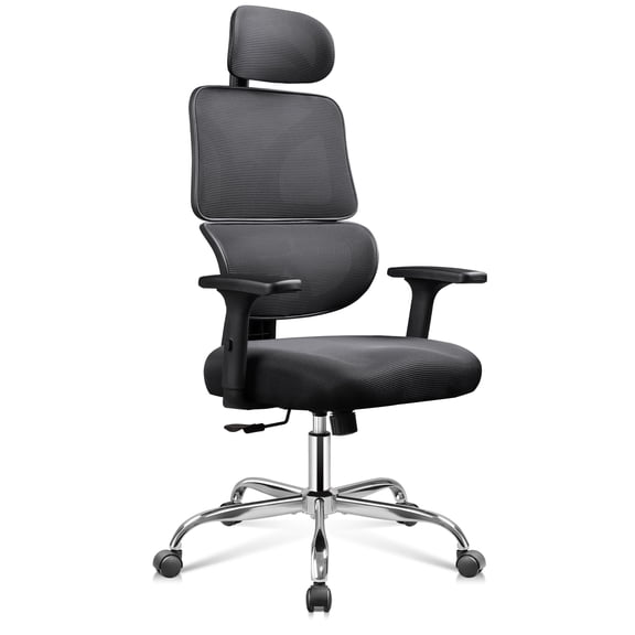 GALAXHERO Ergonomic Big and Tall Office Chair, Adjustable Mesh Desk Chair with Lumbar Support and Armrests, Reclining for Long Hours, Black