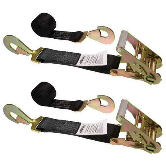 2" x 8' Auto Tie Down w/ Twisted Snap Hooks (Black) - 2 Pack