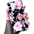 thumbnail image 2 of Compatible with iPhone 11 Case,Floral Case Cute Clear for Men Women Girls with 360 Degree Rotating Ring Kickstand Soft TPU Shockproof Cover Designed for iPhone 11 6.1 Inch Black Rose Flower, 2 of 17