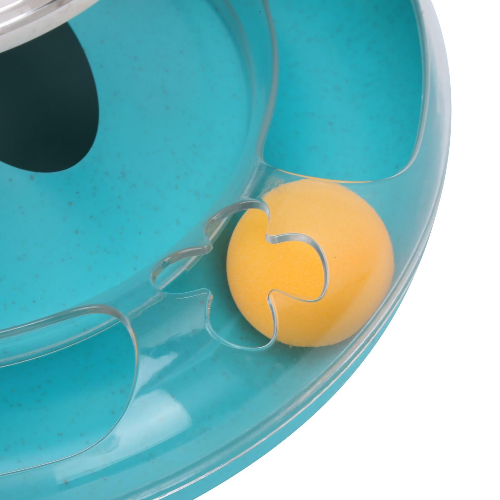BIMZUC Cat Turntable Leakage Toy Circle Tracking Puzzle Food Dispensing Toy for Indoor Kittens Lake Blue Interactive Teaser Track Ball Pet Supplies Washable Plastic Detachable Fun Feeder