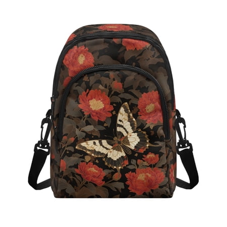 CHAQLIN Vintage Butterfly & Peony Floral Pattern Sling Bag for Beach Travel Anti Theft Design Small Crossbody Wallet Polyester Adjustable Strap Crossbody Bag