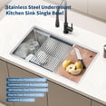 thumbnail image 3 of GloryStar Stainless Steel Kitchen Sink, Modern Undermount Workstation Single Bowl, Includes Useful Accessories, Multi-Functional Prep Basin for Home and Restaurant Applications, 3 of 9