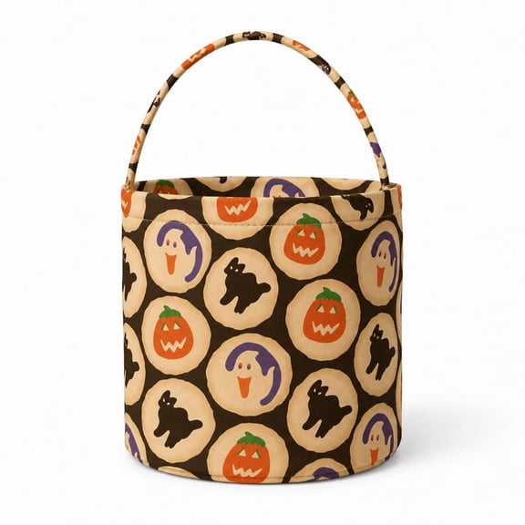 Cute Ghost and Pumpkin Halloween Fabric Treat Basket, Candy Holder with Handle, Spooky Party Decor and Fall Gift