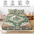 thumbnail image 5 of Twin Sze Fitted Sheet Set - Green Orange Beige Boho 2 Piece Bedding Sets 16" Deep Pocket Fitted Sheet with 1 Pillowcase, Retro Ethnic Tribal Abstract Art Brushed Microfiber Hotel Luxury Bed Sheets, 5 of 9