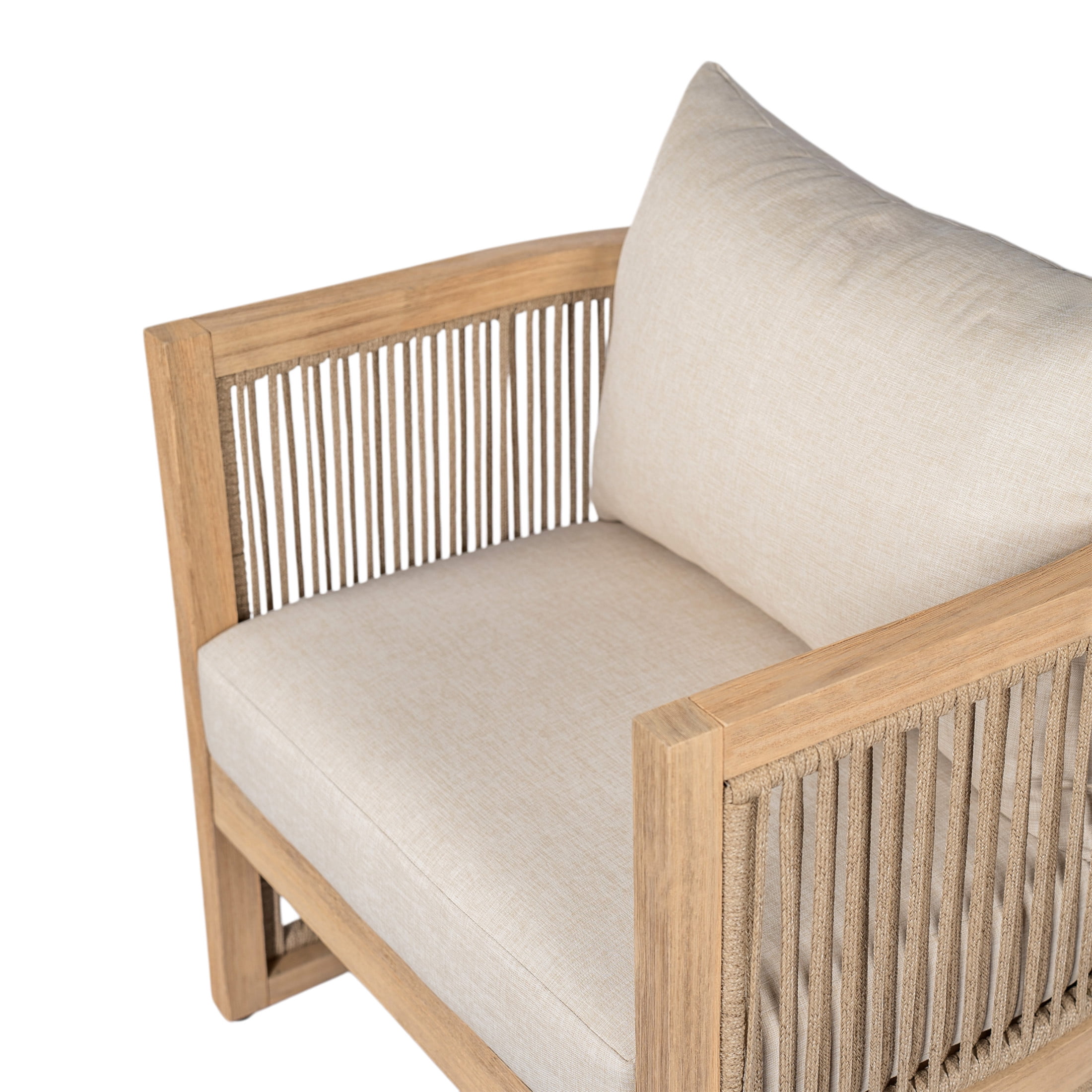 Christopher Knight Home Outdoor Wood Lounge Chair with Woven Rope Design and Removable Cushions, Beige