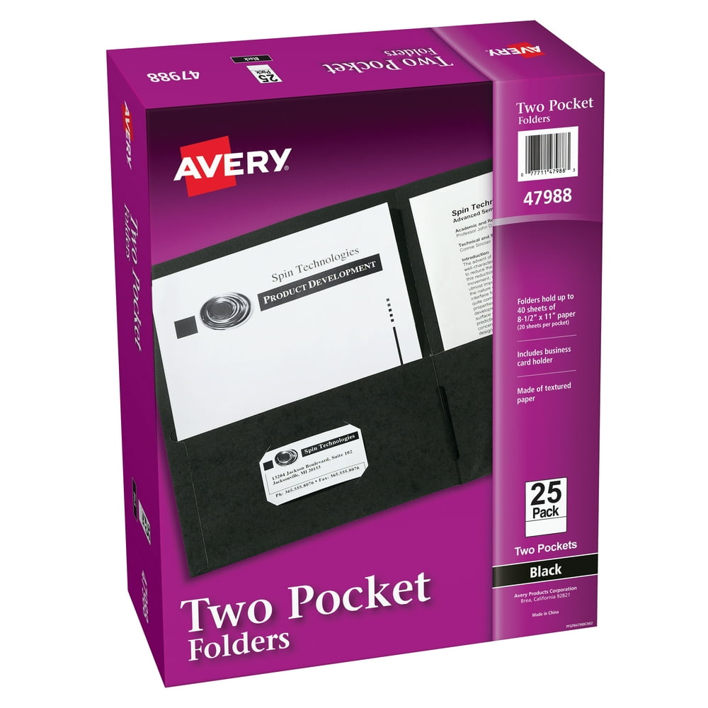 Two Pocket Folders, Holds up to 40 Sheets, 25 Black Folders (47988