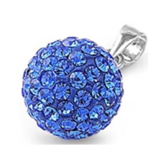 Pave Ball Simulated Sapphire Cubic Zirconia Pendant Sterling Silver