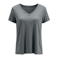 thumbnail image 4 of qucoqpe Summer Tunic Tops for Women Fashion Casual Solid Color V-Neck Ruffle Short Sleeve T-shirts Trendy Vacation Walk Blouses Loose Fitting Basic Tee, 4 of 5