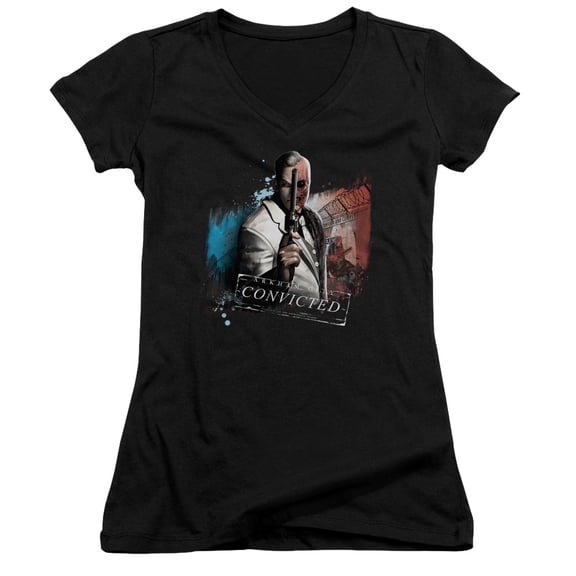 Batman Arkham City Two Face Junior Women's T-Shirt V-Neck Black