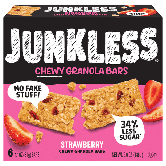 Simply Eight Junkless Chewy Granola Bars Real Stawberries - 6 Bars Pack of 2