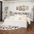 thumbnail image 2 of King Size Wood Platform Bed with Multi-storage Headboard, USB and Drawers, White, 2 of 14