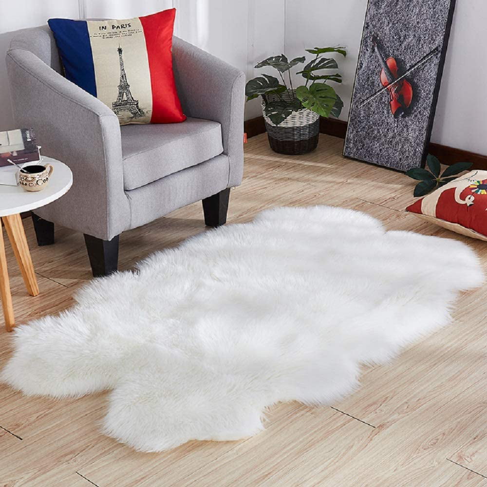 White Random Sheepskin Faux Fur Area Rug Shag Pelt Hide Throw Carpet FUR ACCENTS 